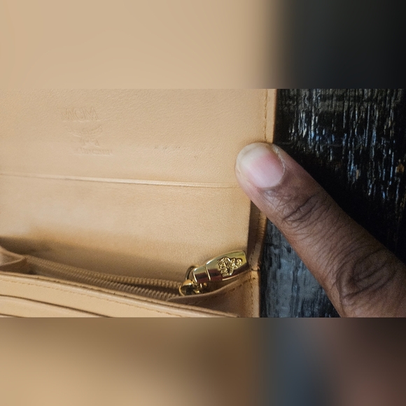 MCM Tan Studded Leather Trifold Wallet - Picture 7 of 10